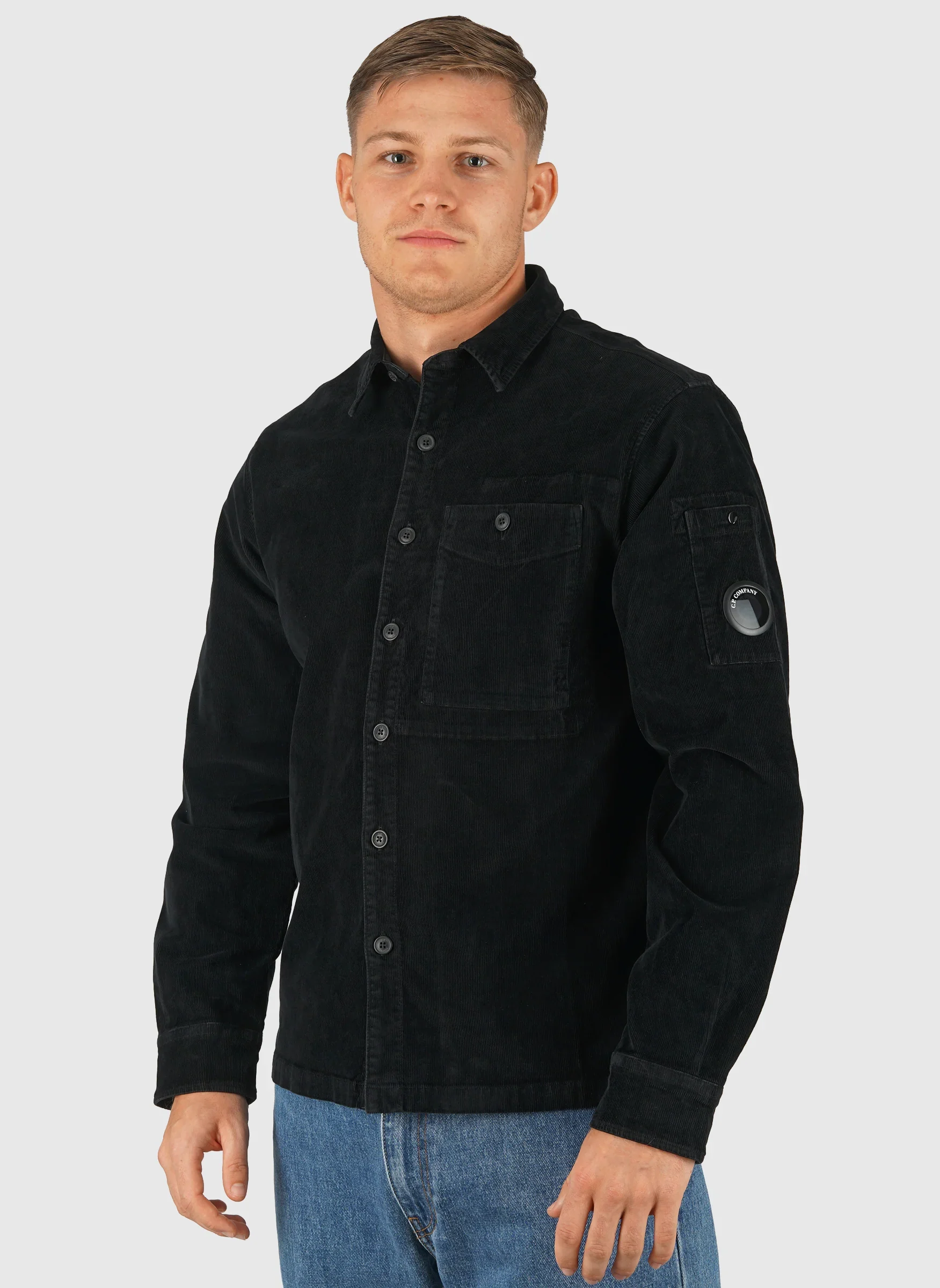 Corduroy Long Sleeve Lens Shirt - Black