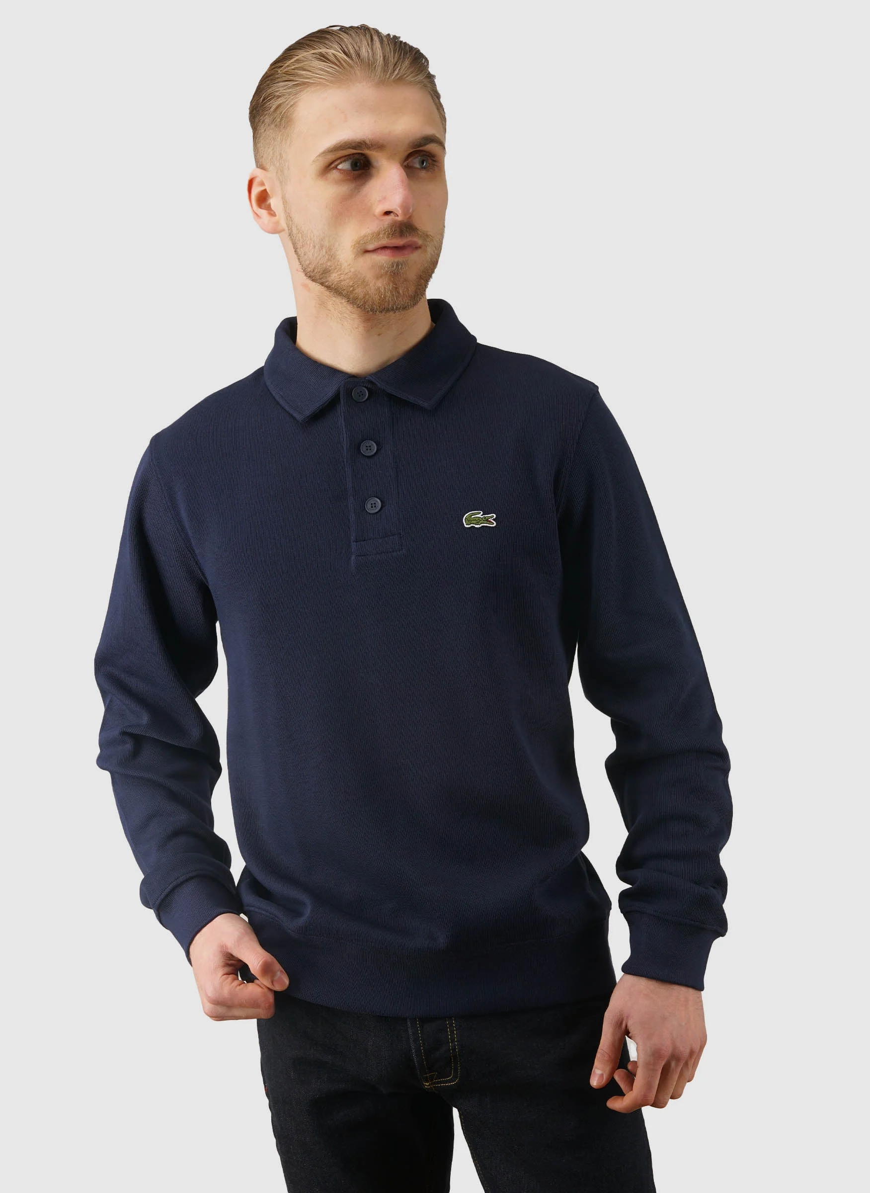 Ribbed Cotton Polo - Navy Blue