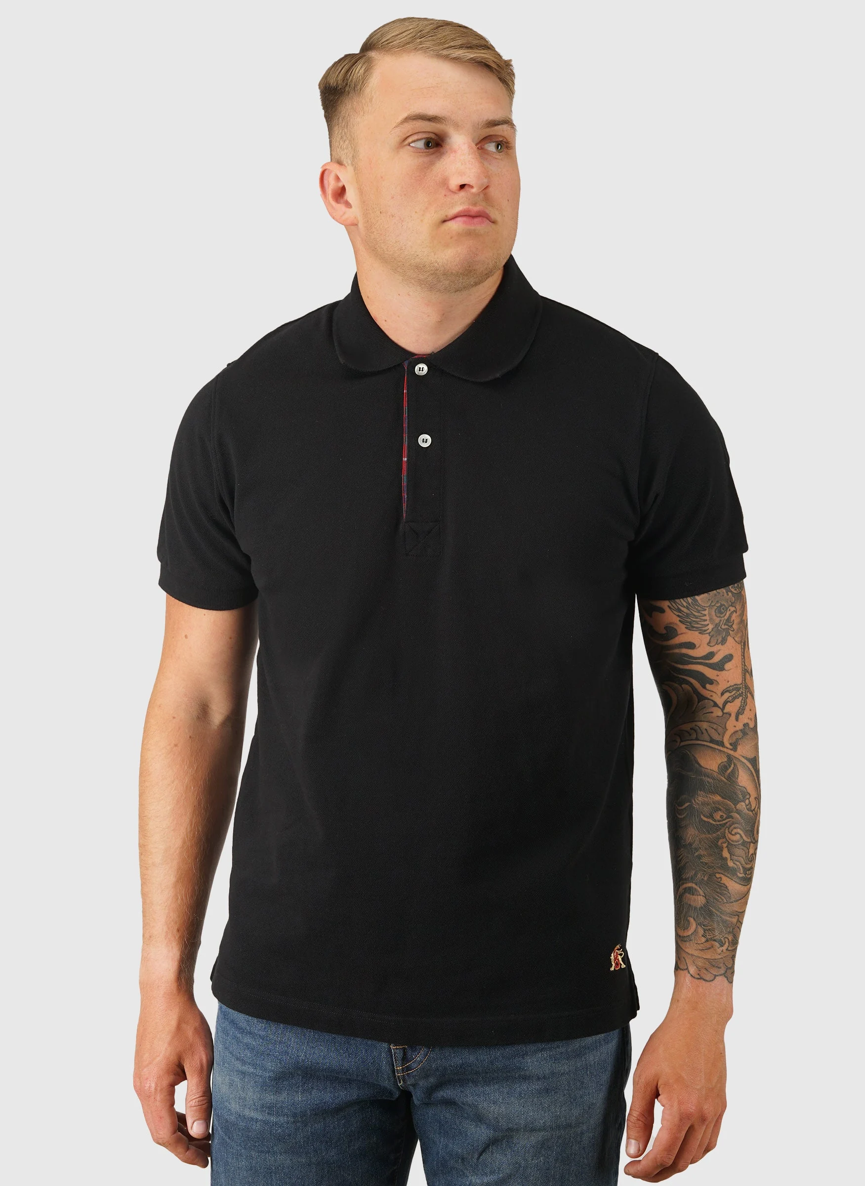 Tartan Placket Poloshirt - Black