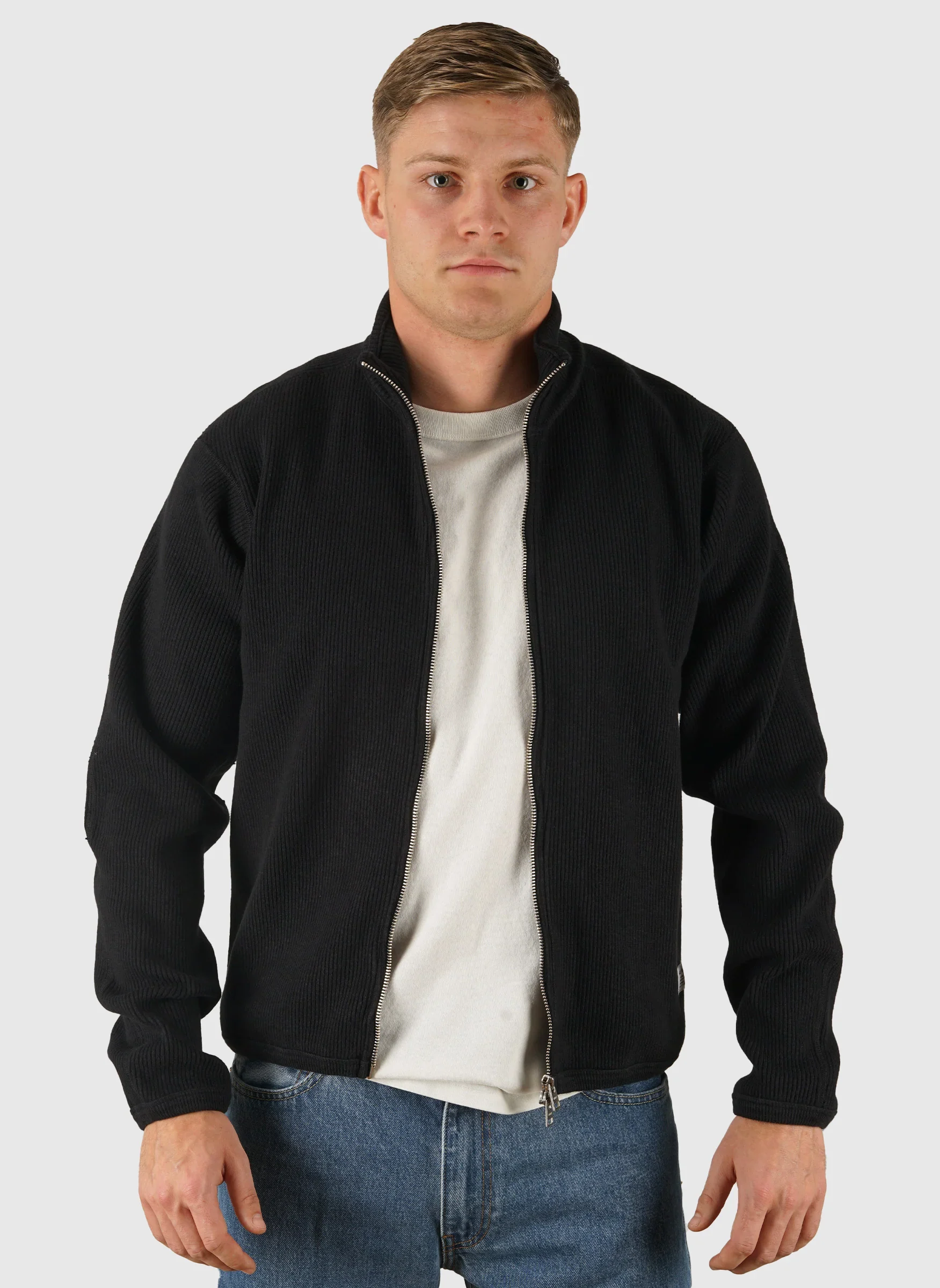 Teno Military Rib Zip Cardigan - Black