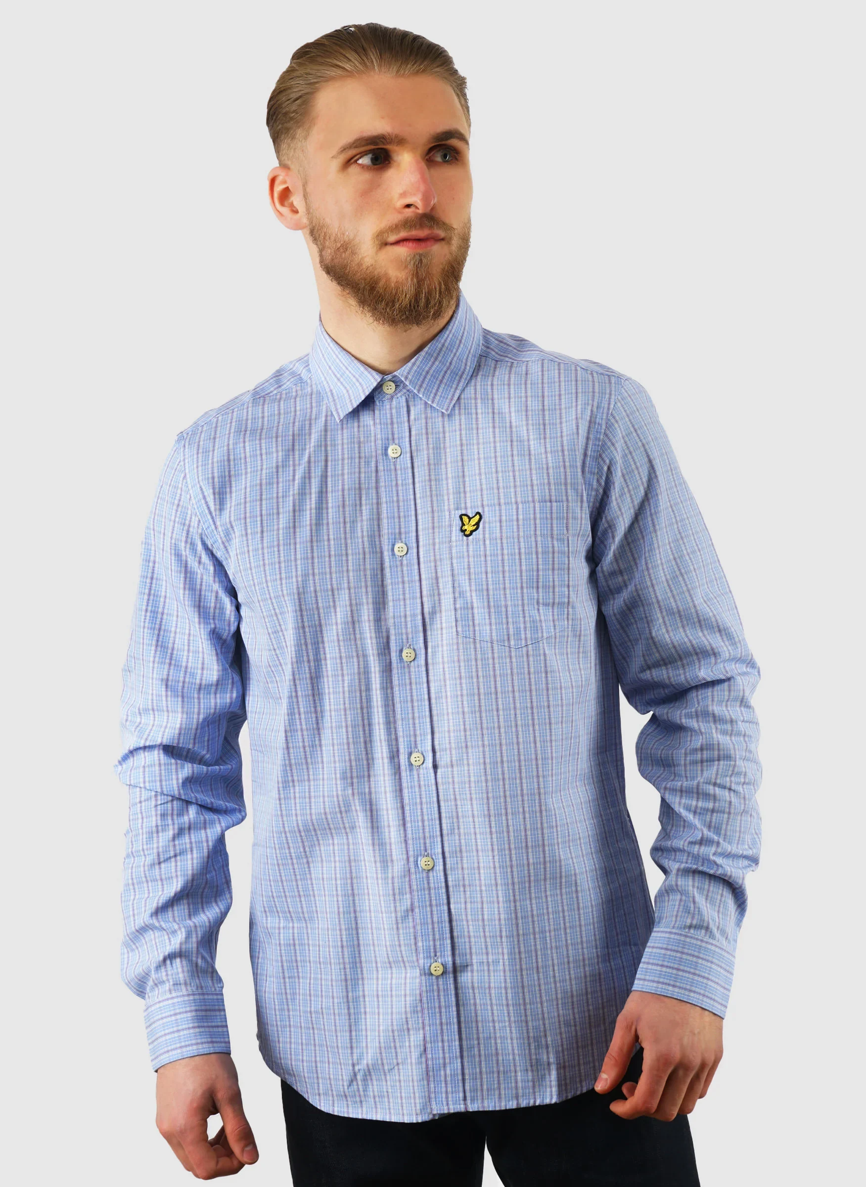 Grid Check Hemd - Chalk Blue